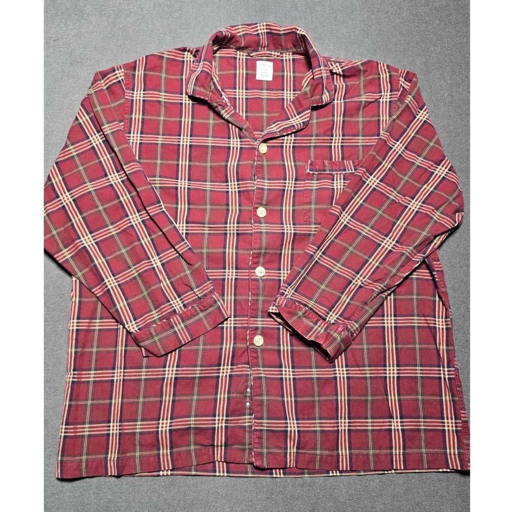 Brooks Brothers XL Pajama‎ Top Red Plaid Cotton Long Sleeve Sleep Shirt